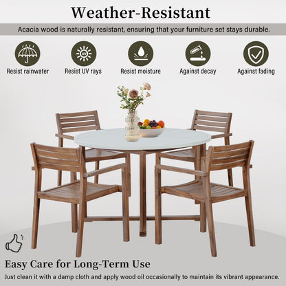 Acacia Wood 5 Piece Outdoor Dining and Chairs