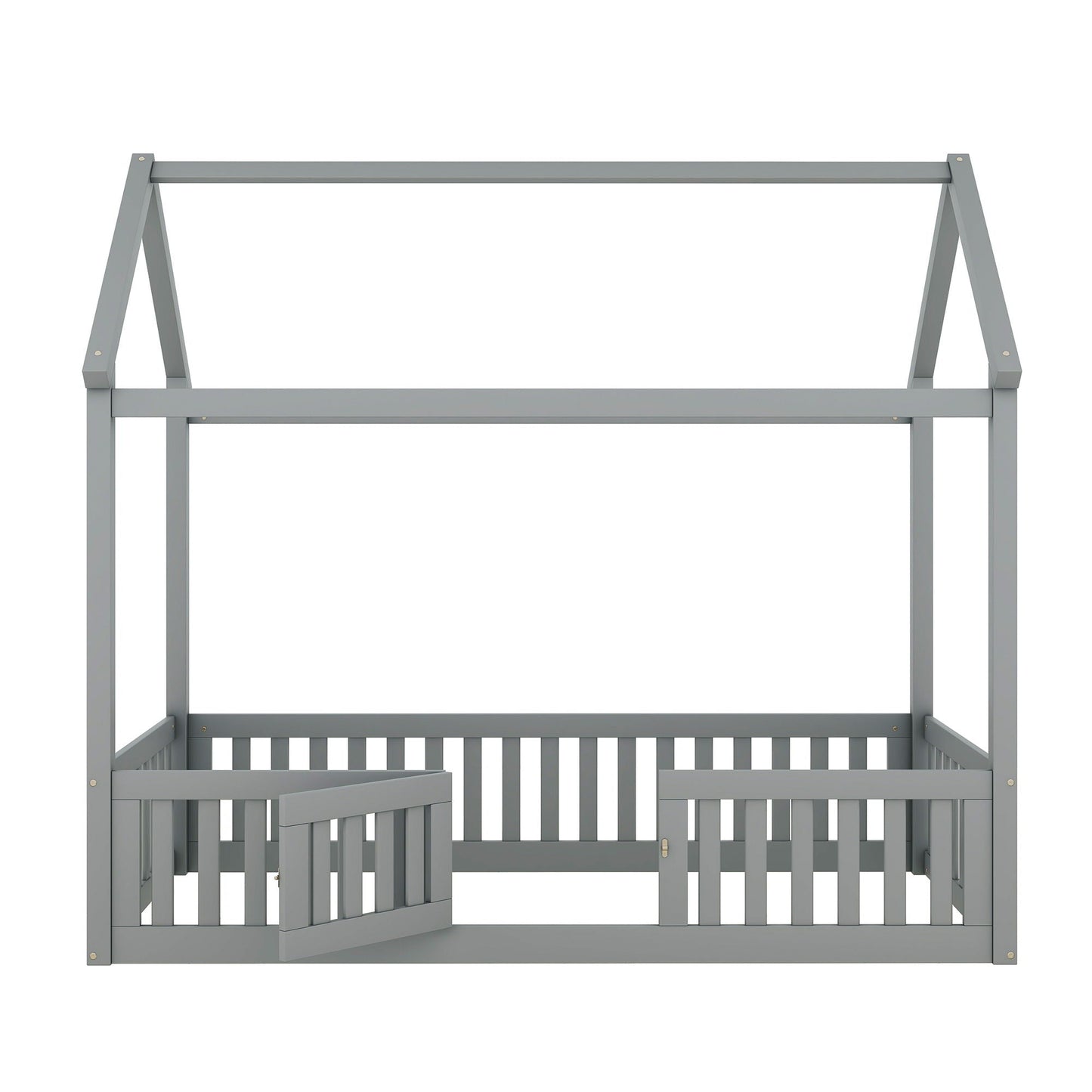 Wood House Bed With Fence And Door platform bed in gray by HouseOfZazla on Tampa Home & Garden Store