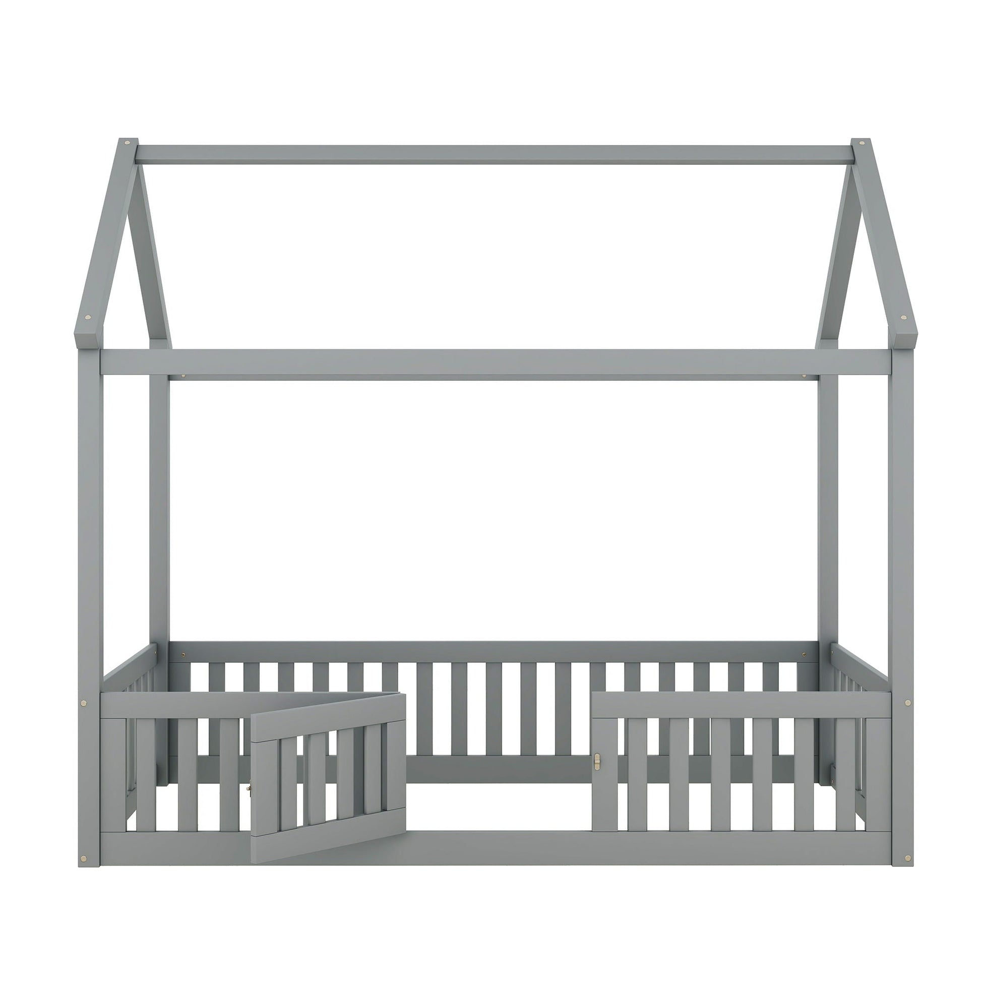 Wood House Bed With Fence And Door platform bed in gray by HouseOfZazla on Tampa Home & Garden Store