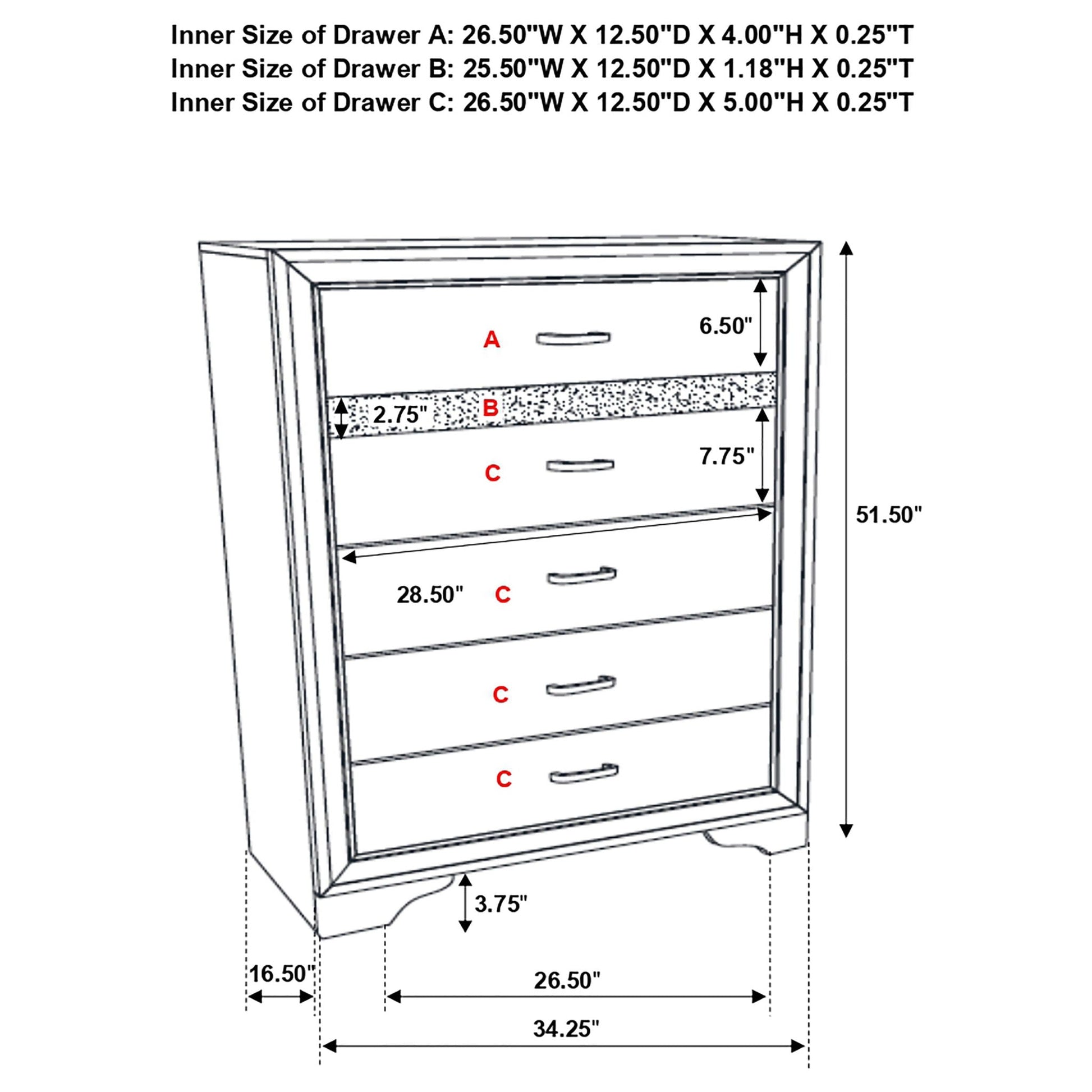 Corbin Glittering Bedroom Set 4-Piece by HouseOfZazla dresser with A B C drawer labels on Tampa Home & Garden Store