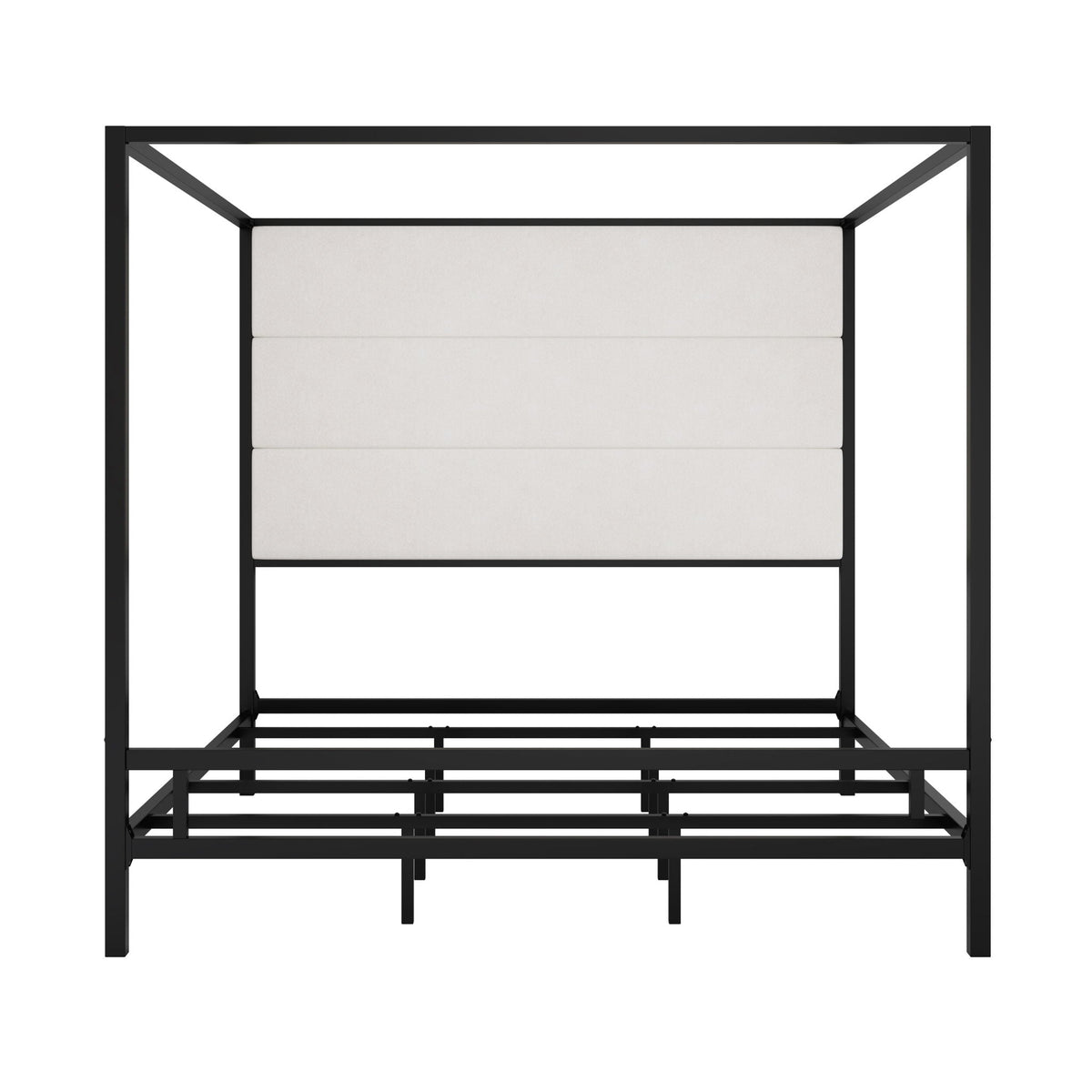 Canopy bed with tall upholstered headboard and 4-poster black frame by HouseOfZazla on Tampa Home & Garden Store