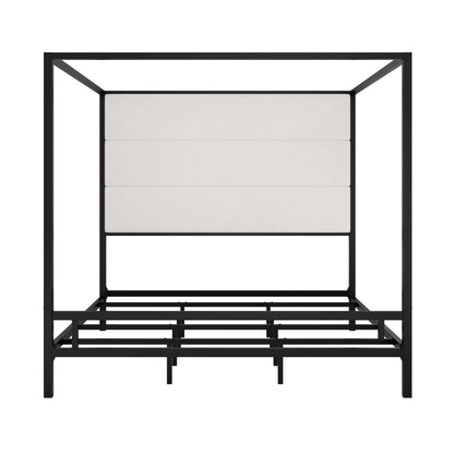 Canopy bed with tall upholstered headboard and 4-poster black frame by HouseOfZazla on Tampa Home & Garden Store