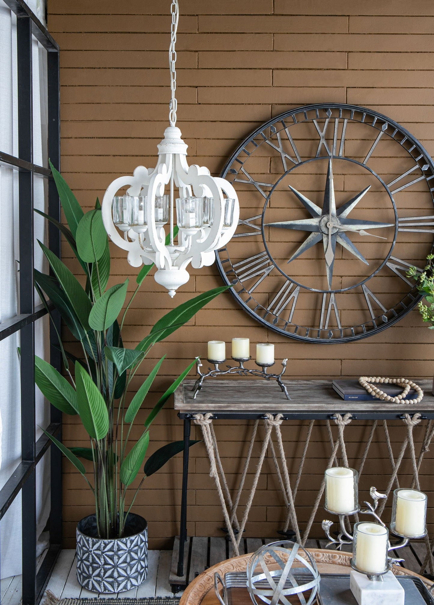 Farmhouse Chandelier With 6 Light Wood Pendant