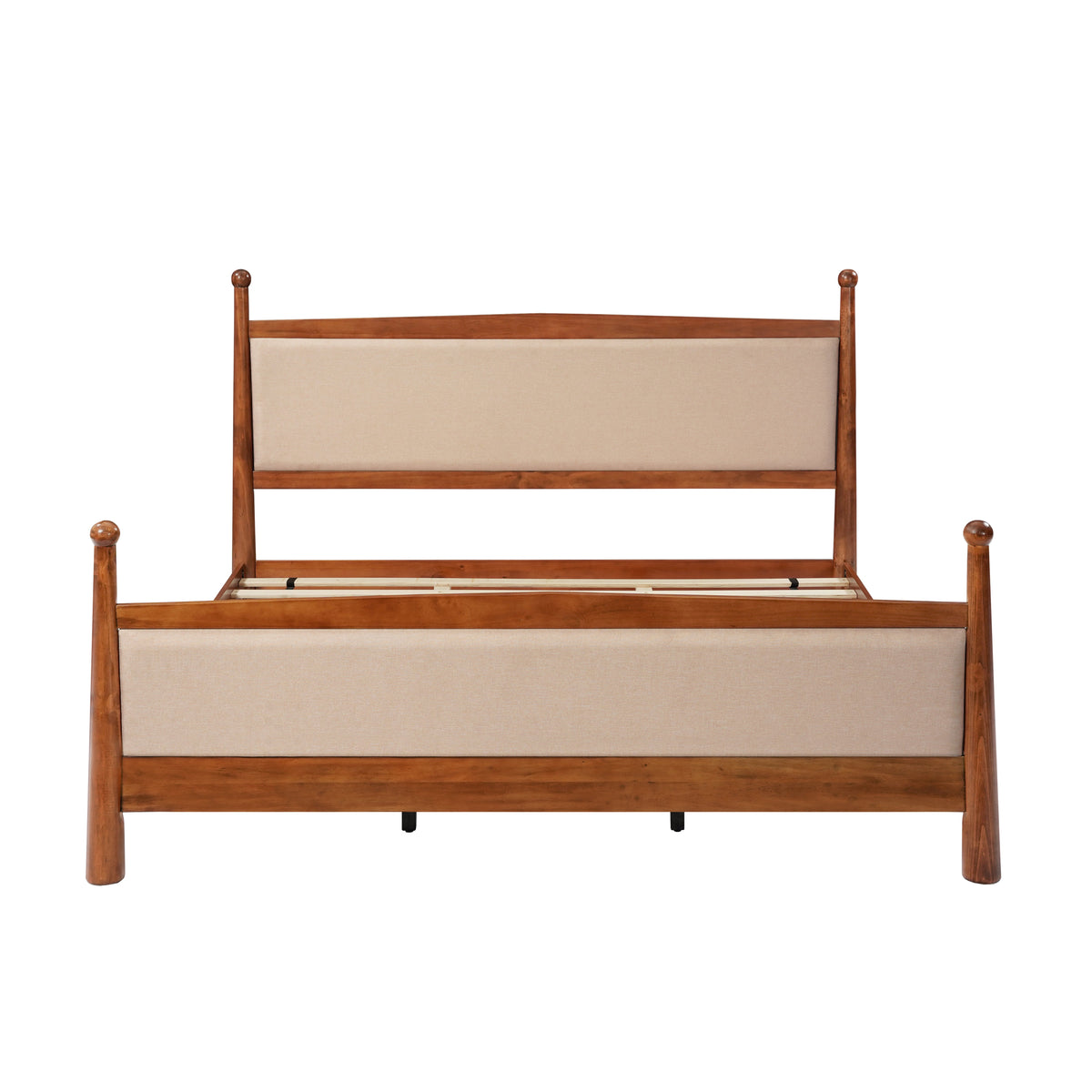 King size upholstered platform bed frame beige fabric headboard by HouseOfZazla on Tampa Home & Garden Store