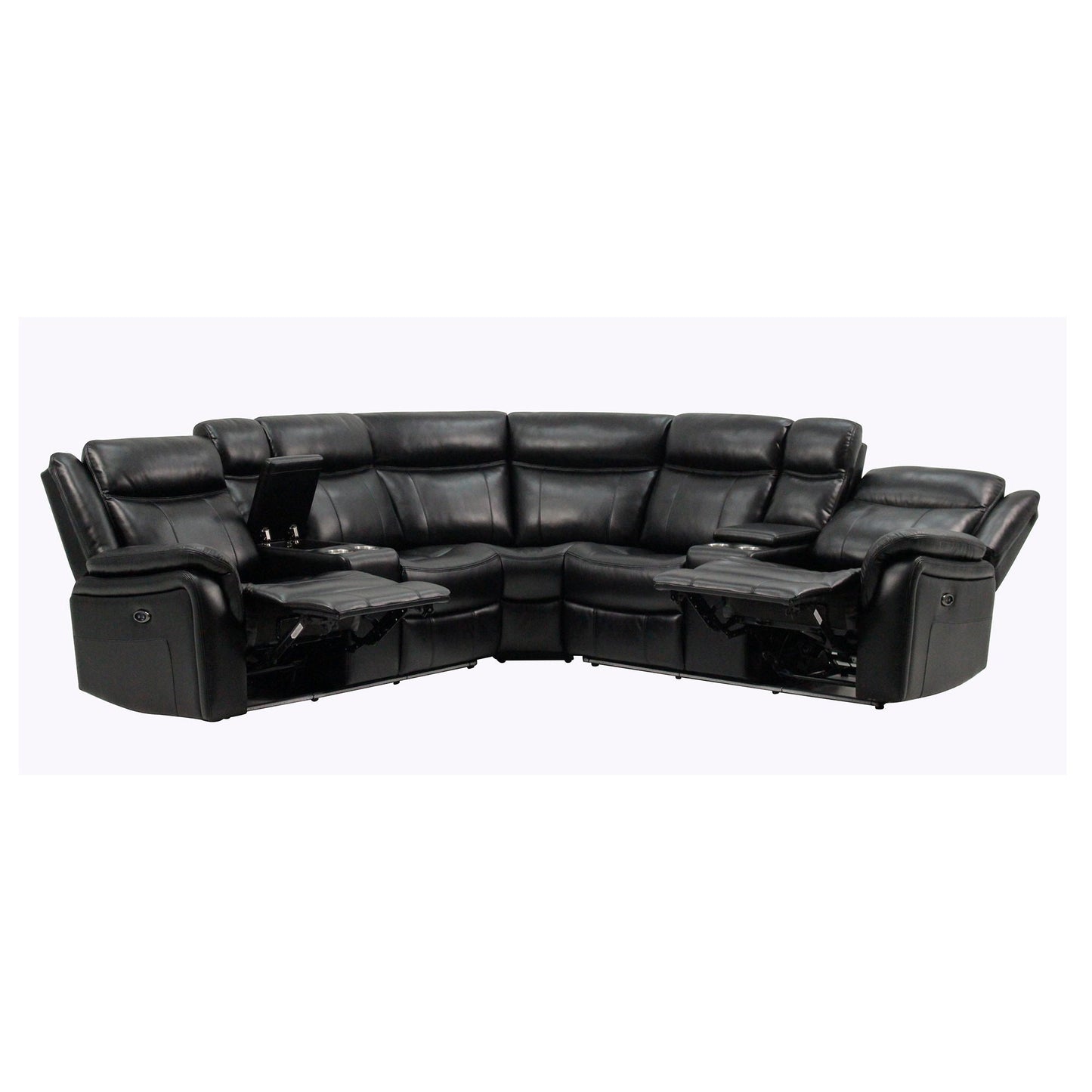 Jupiter leather reclining sectional in black with chaise lounges by HouseOfZazla on Tampa Home & Garden Store