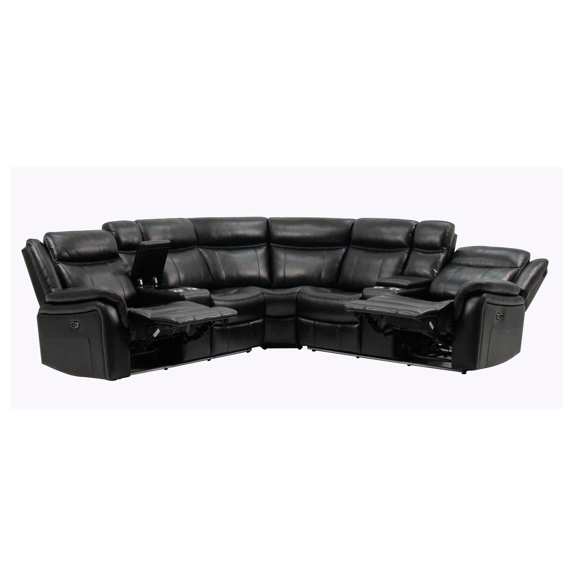 Jupiter leather reclining sectional in black with chaise lounges by HouseOfZazla on Tampa Home & Garden Store