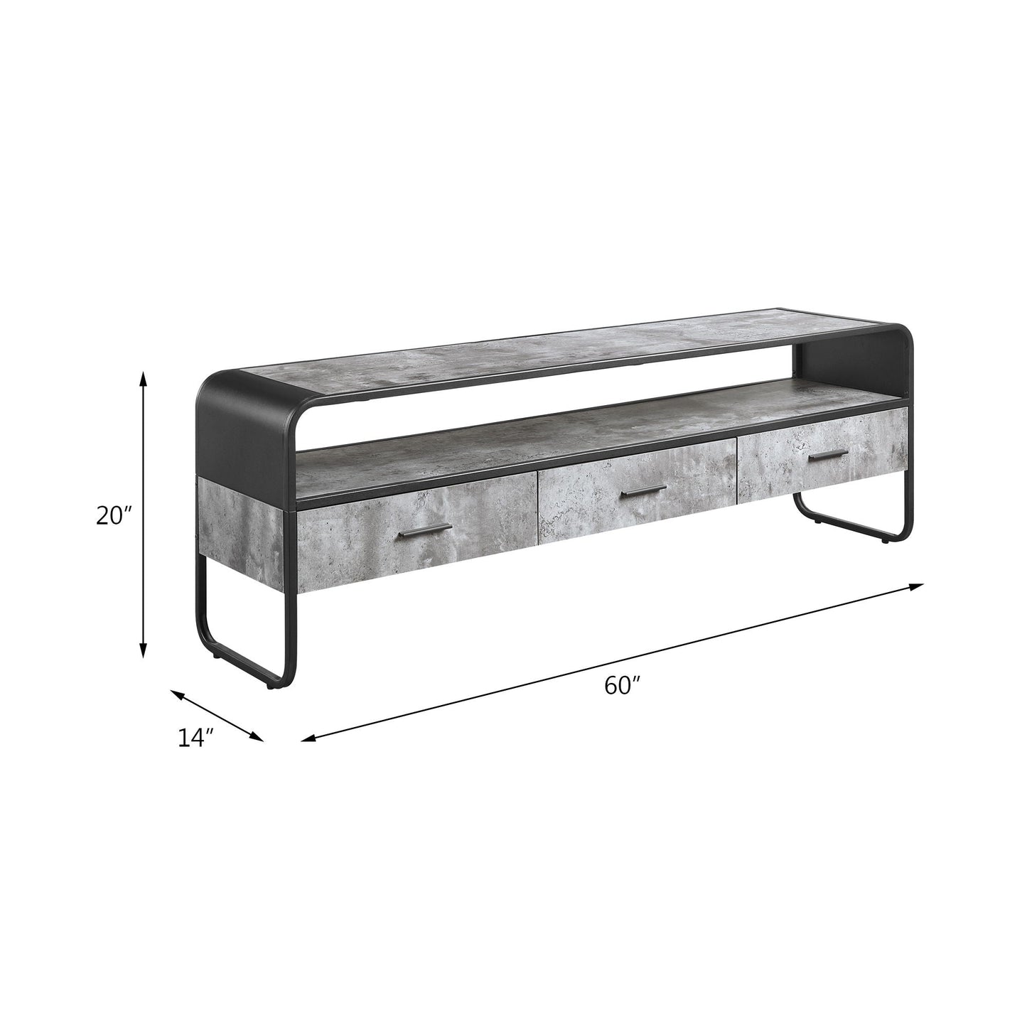 Raziela TV Stand & Storage by HouseOfZazla in gray with a black metal frame and drawers on Tampa Home & Garden Store