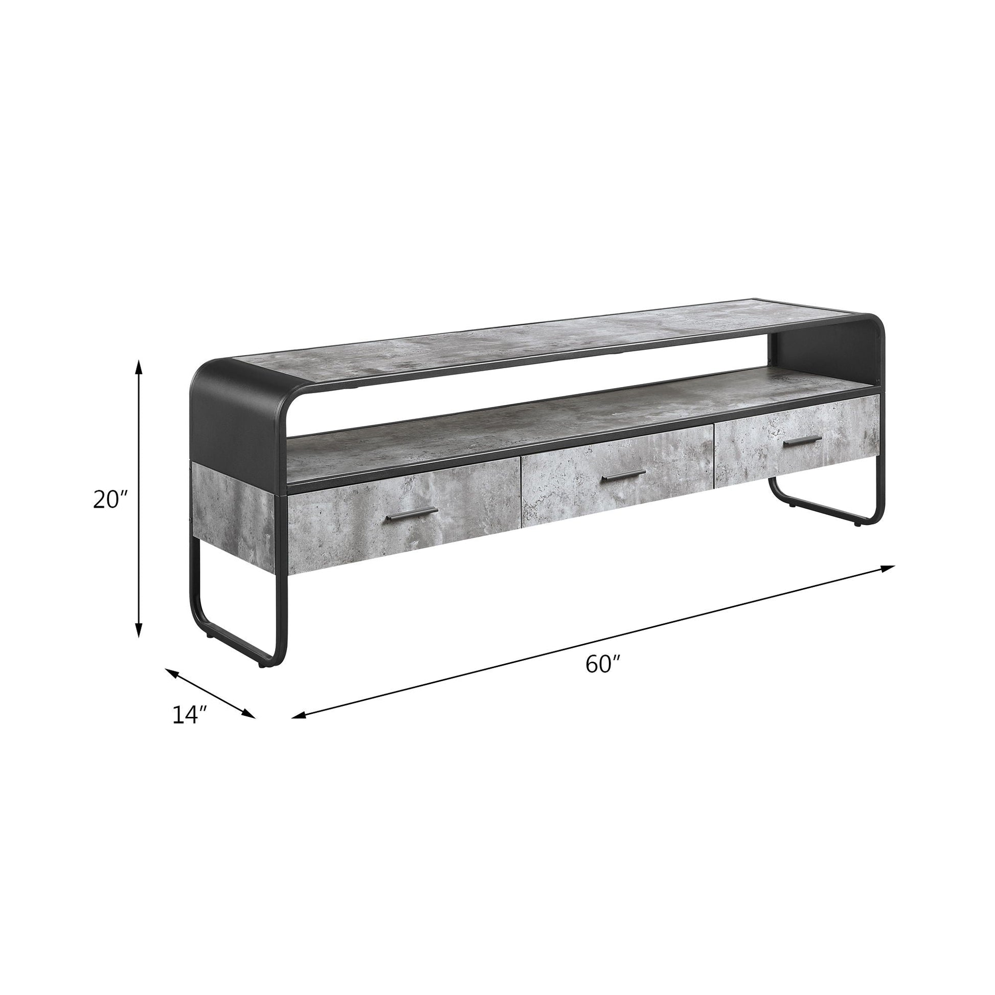 Raziela TV Stand & Storage by HouseOfZazla in gray with a black metal frame and drawers on Tampa Home & Garden Store