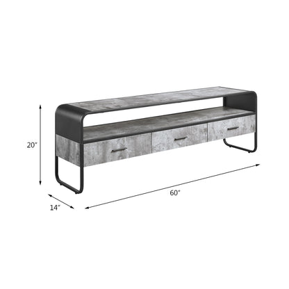 Raziela TV Stand & Storage by HouseOfZazla in gray with a black metal frame and drawers on Tampa Home & Garden Store