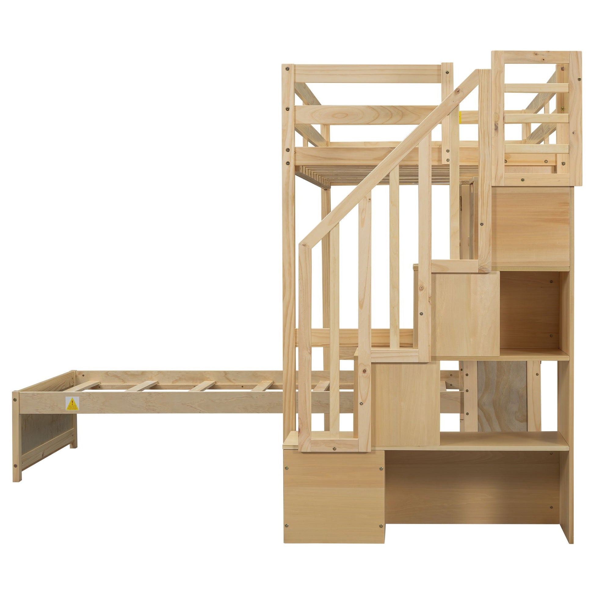 Loft bed with built-in desk and staircase in natural pine finish by HouseOfZazla on Tampa Home & Garden Store