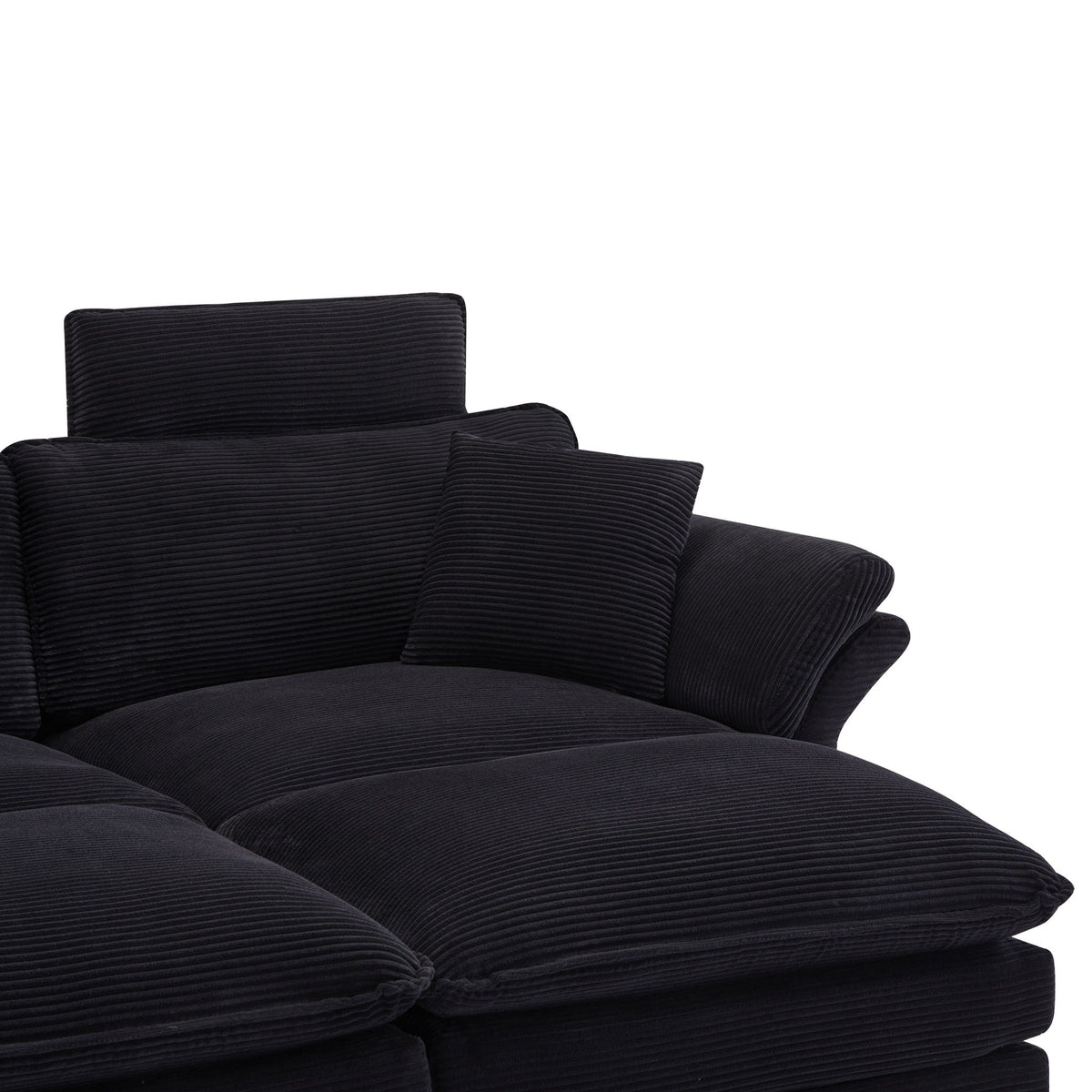 Modern Deep Seat Sectional Sofa With Ottoman 3pc set in black corduroy fabric HouseOfZazla on Tampa Home & Garden Store