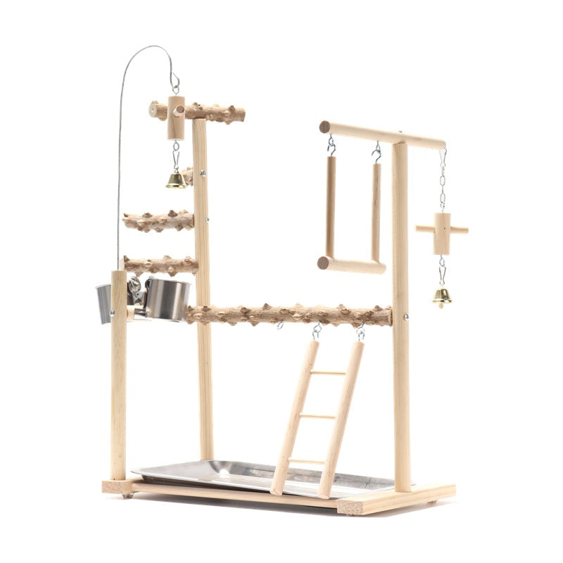 Bird playground interactive platform stand - solid wood frame with ladders, bells and bowls on Tampa Home & Garden Store
