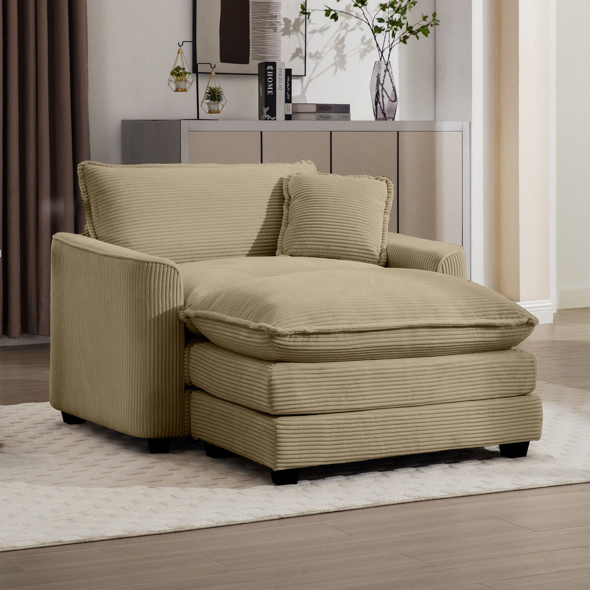 Classic Modern Deep Seat Chair and Footstool Set