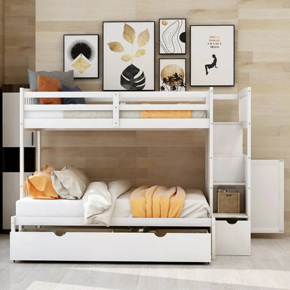 White bunk bed with convertible bottom and built in storage drawers and shelves on Tampa Home & Garden Store