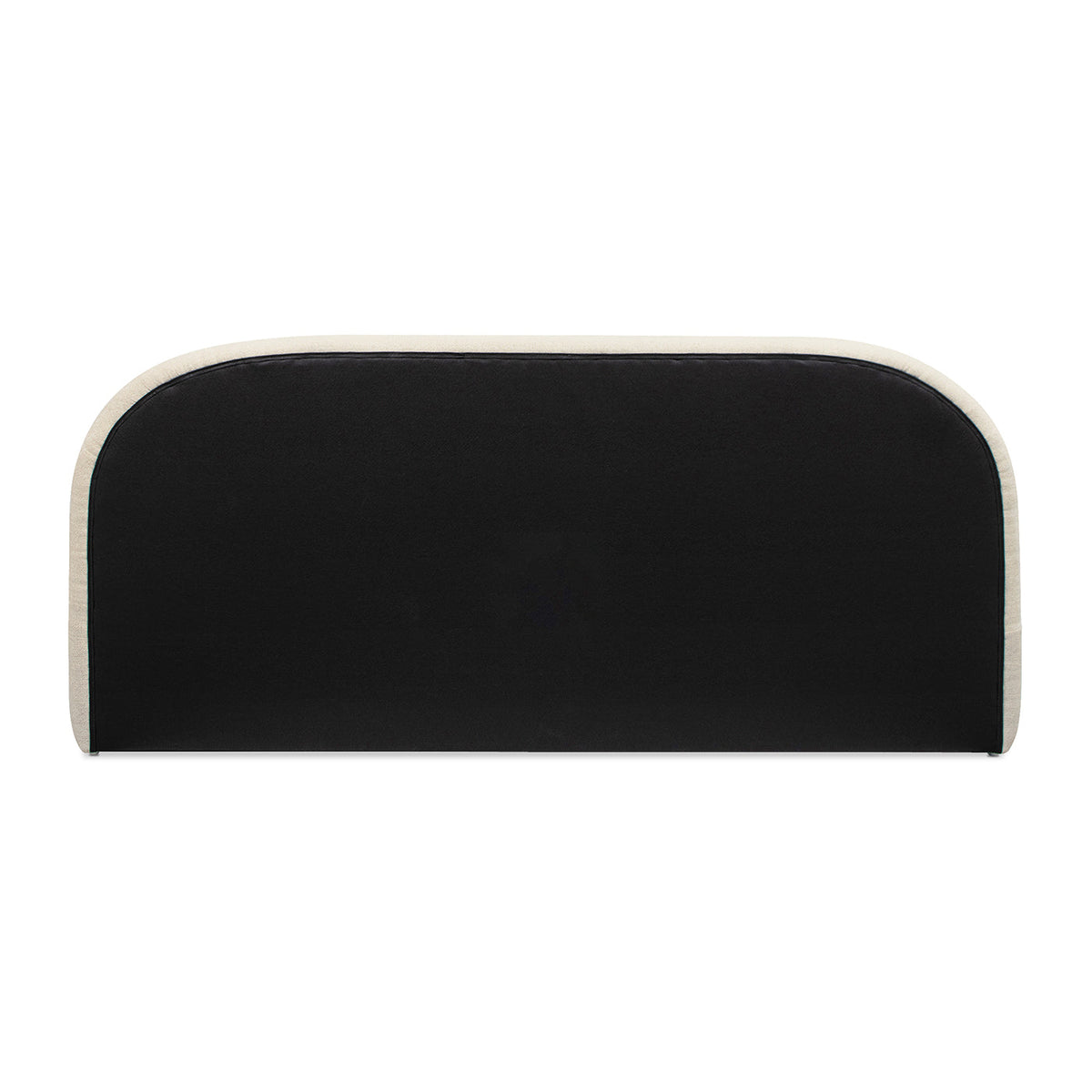 Archie Puffy Grounded Upholstered Platform Bed Oatmeal Light black panel with beige piping on Tampa Home & Garden Store