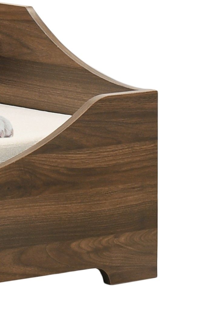 Gibson alder wood pet bed with cushion, brown wood grain, curved back rail by HouseOfZazla on Tampa Home & Garden Store
