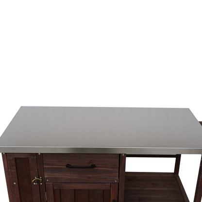 Outdoor Kitchen Island Fir Wood Prep Station with gray metal top and drawer storage on Tampa Home & Garden Store