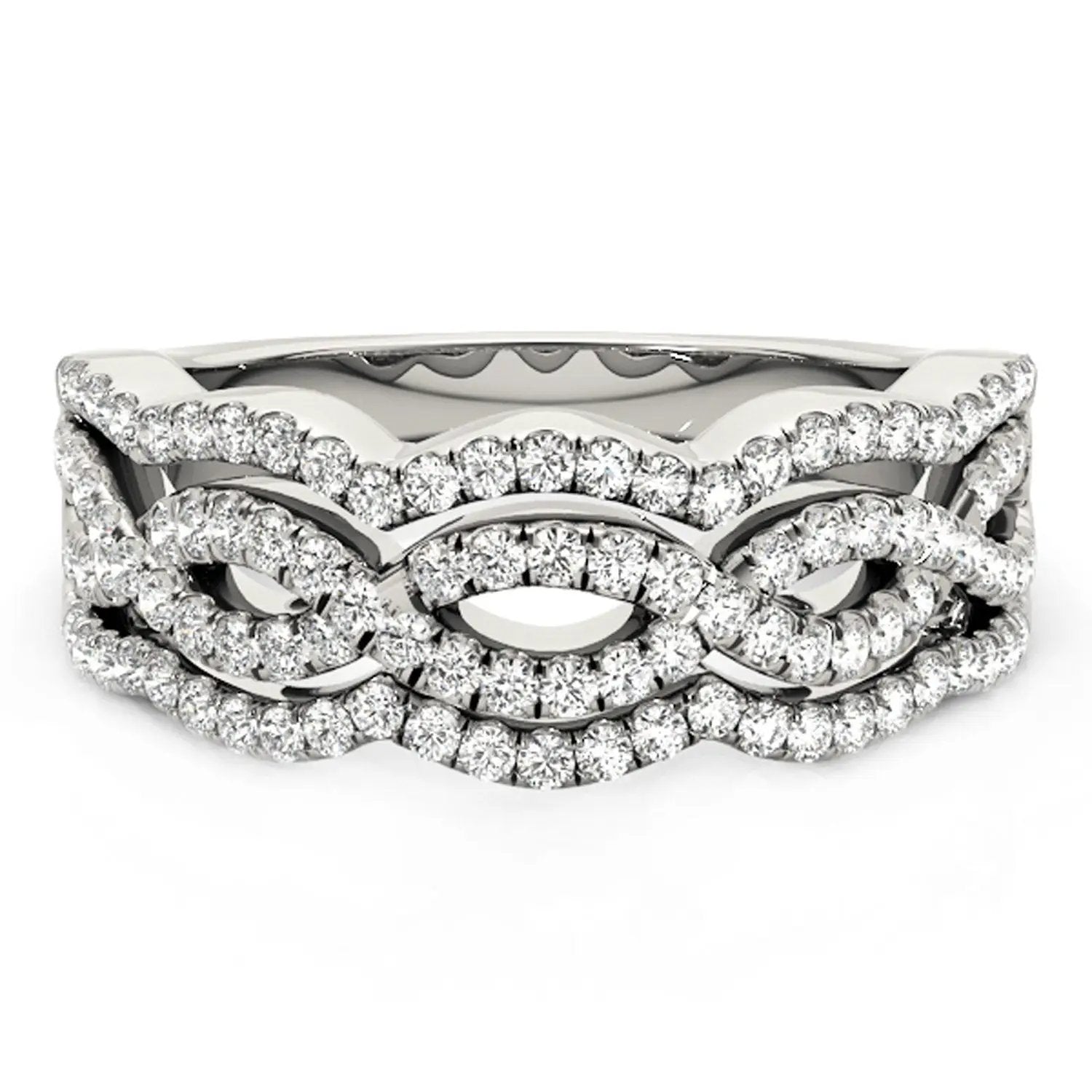 Diamond studded ring with four curved pavé rows in 14k white gold, 5/8 cttw, by Bids.com on Tampa Home & Garden Store