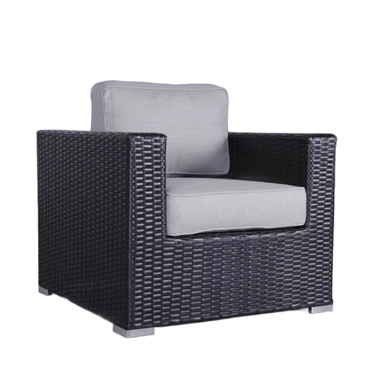 Patio chair with cushions dark wicker arm chair gray cushions Unique Piece Furniture on Tampa Home & Garden Store