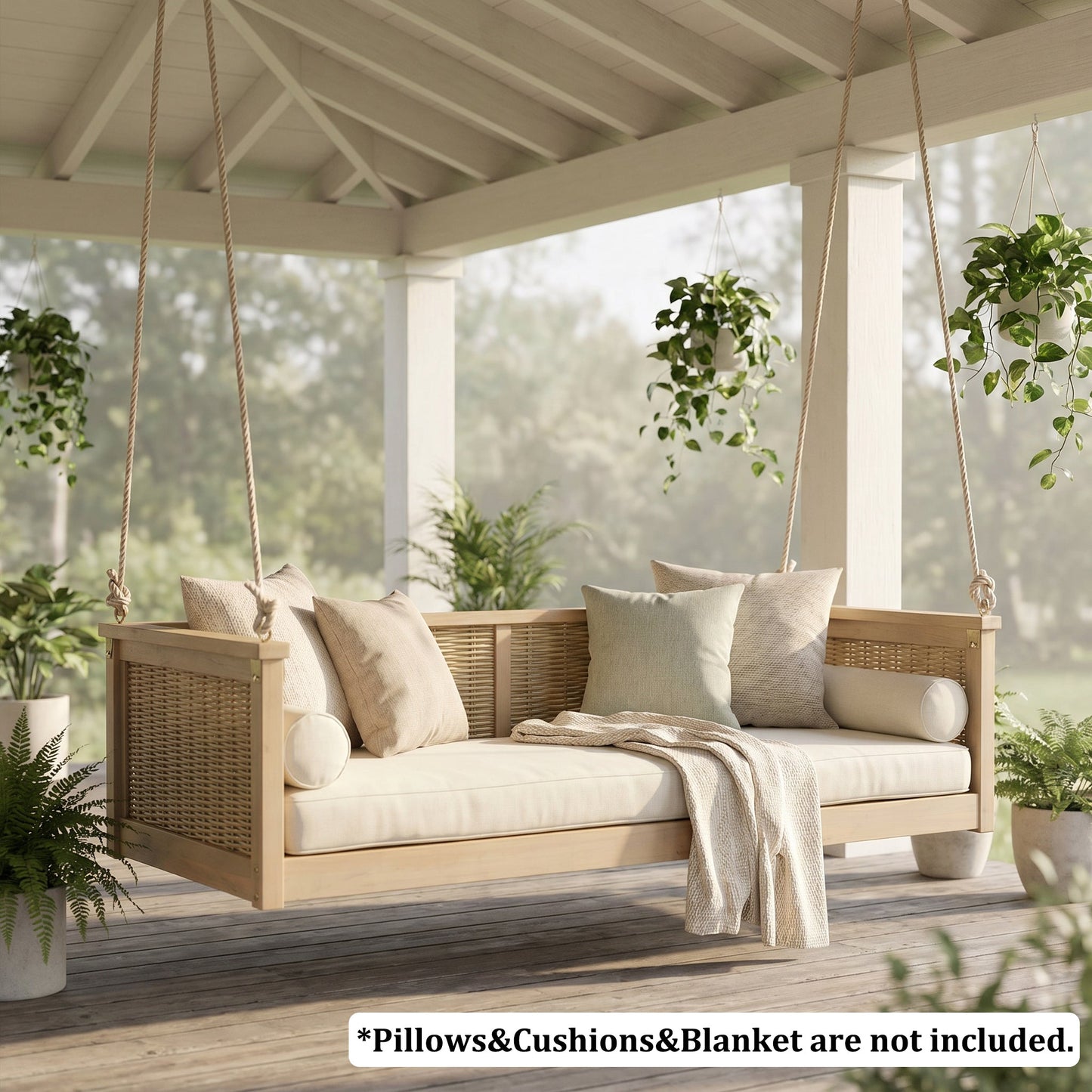 Classic Outdoor Acacia Wood Twin Swing Bed for Porch