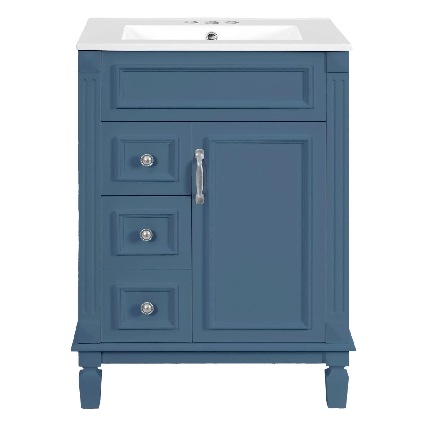 Bathroom vanity with sink, blue compact cabinet and white countertop, two drawers on Tampa Home & Garden Store