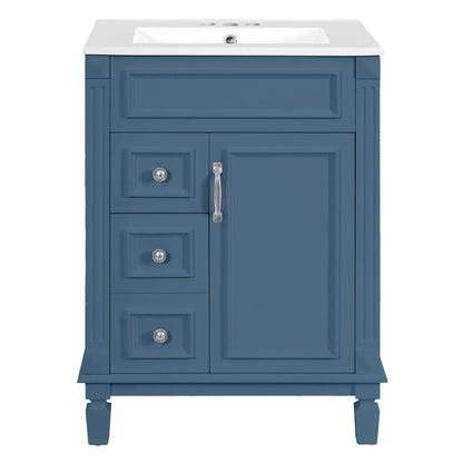 Bathroom vanity with sink, blue compact cabinet and white countertop, two drawers on Tampa Home & Garden Store