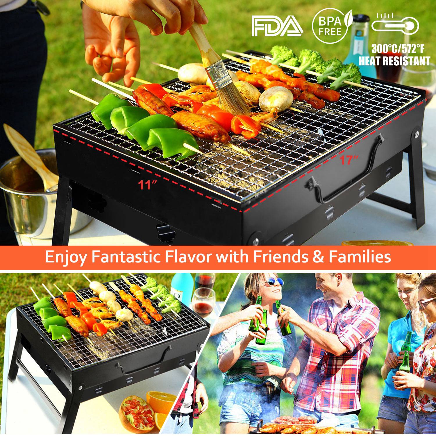 GemGear portable foldable charcoal grill in black with steel grate for camping and picnics on Tampa Home & Garden Store