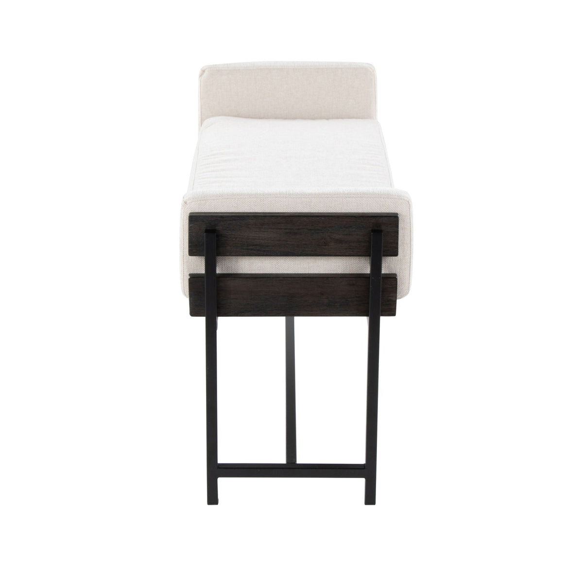 Farmhouse Luxe Upholstered Bench with Wood Panel Accent beige dark wood base by HouseOfZazla on Tampa Home & Garden Store