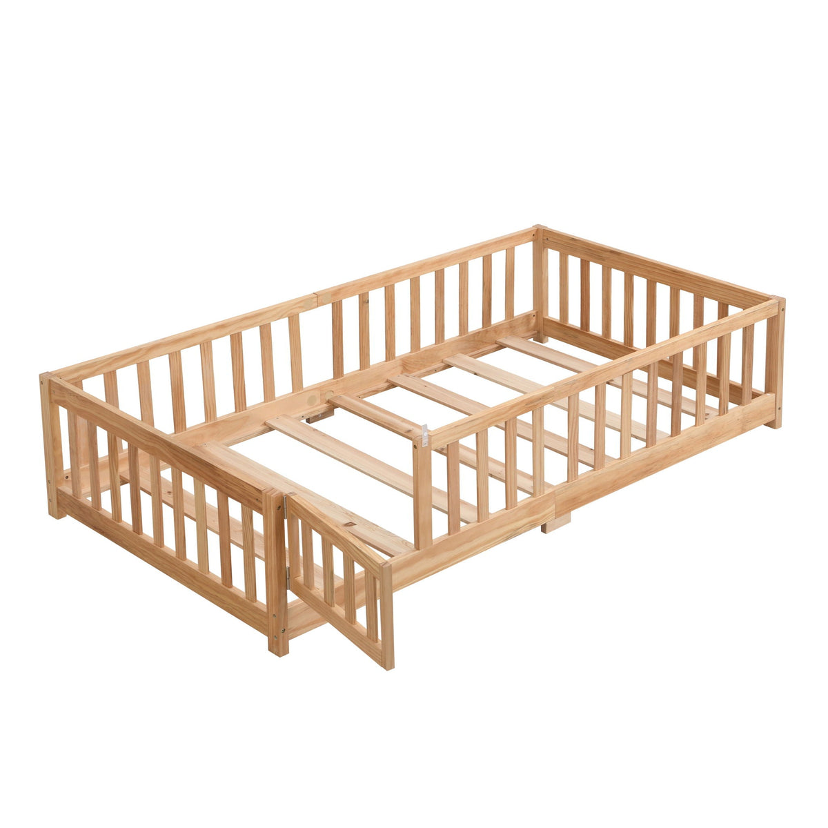 Solid wood floor bed for children with fence, natural finish, HouseOfZazla on Tampa Home & Garden Store