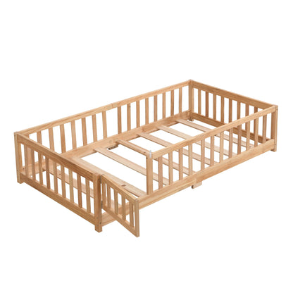 Solid wood floor bed for children with fence, natural finish, HouseOfZazla on Tampa Home & Garden Store