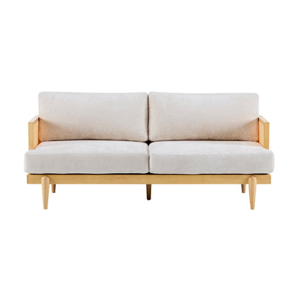 Emir 72in Square-Arm Boucle Sofa with cane rattan and wooden frame in beige on Tampa Home & Garden Store