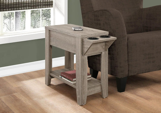 Accent side table with storage drawer and two cup holders in gray wood Unique Piece Furniture on Tampa Home & Garden Store