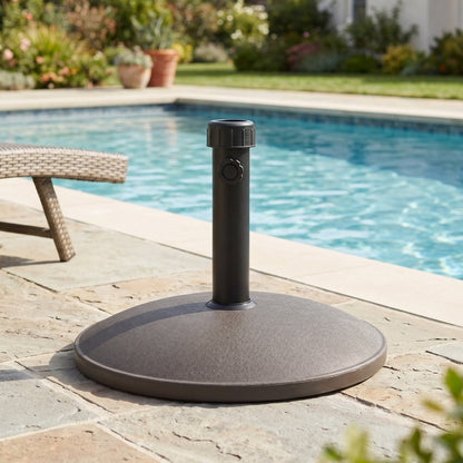 Brown Round Outdoor Umbrella Base and Concrete