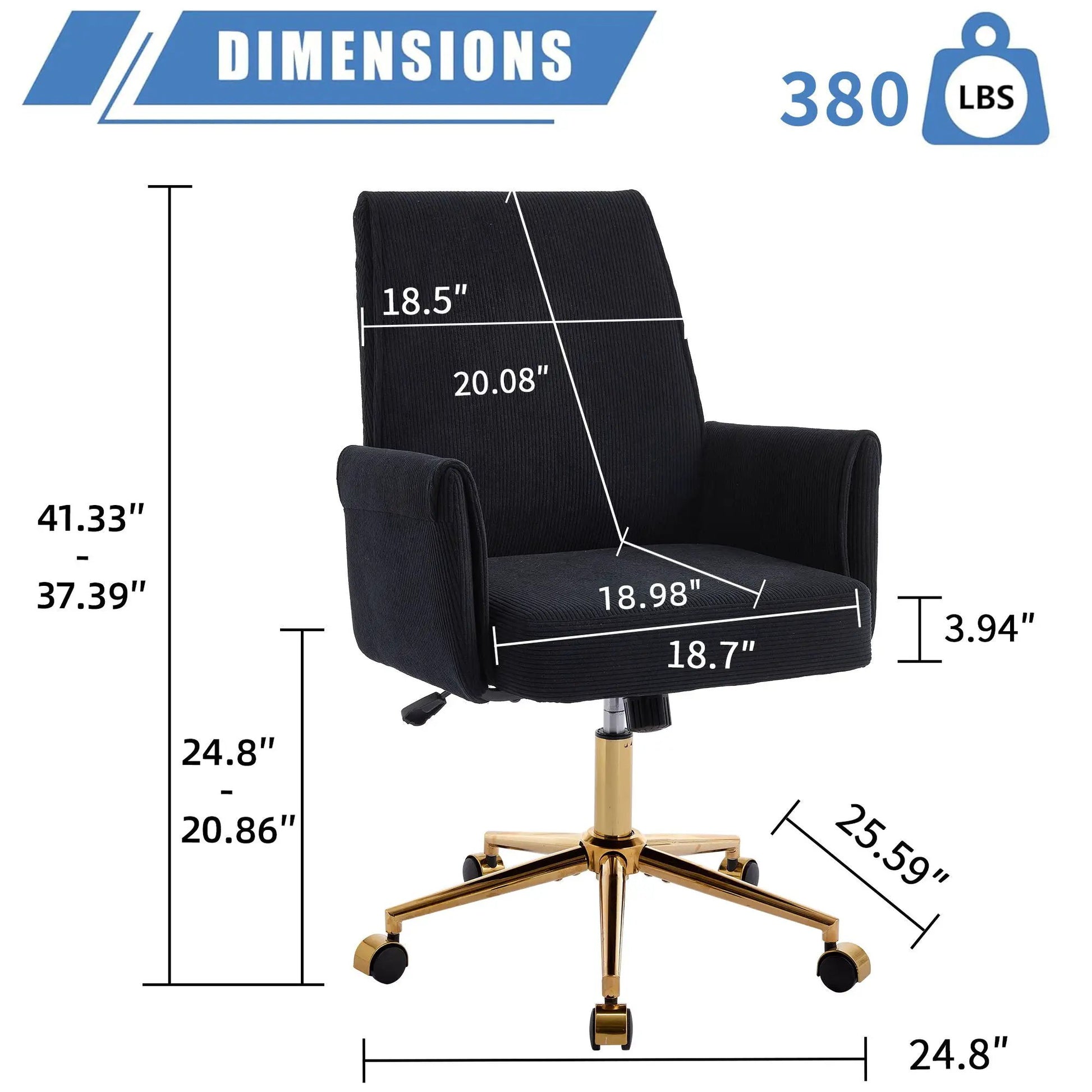 Ergonomic mid-back striped fabric swivel chair, black upholstery, Unique Piece Furniture on Tampa Home & Garden Store