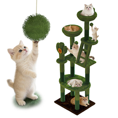 72in cactus cat tree tall cat tower with green plush platforms and kittens HouseOfZazla on Tampa Home & Garden Store