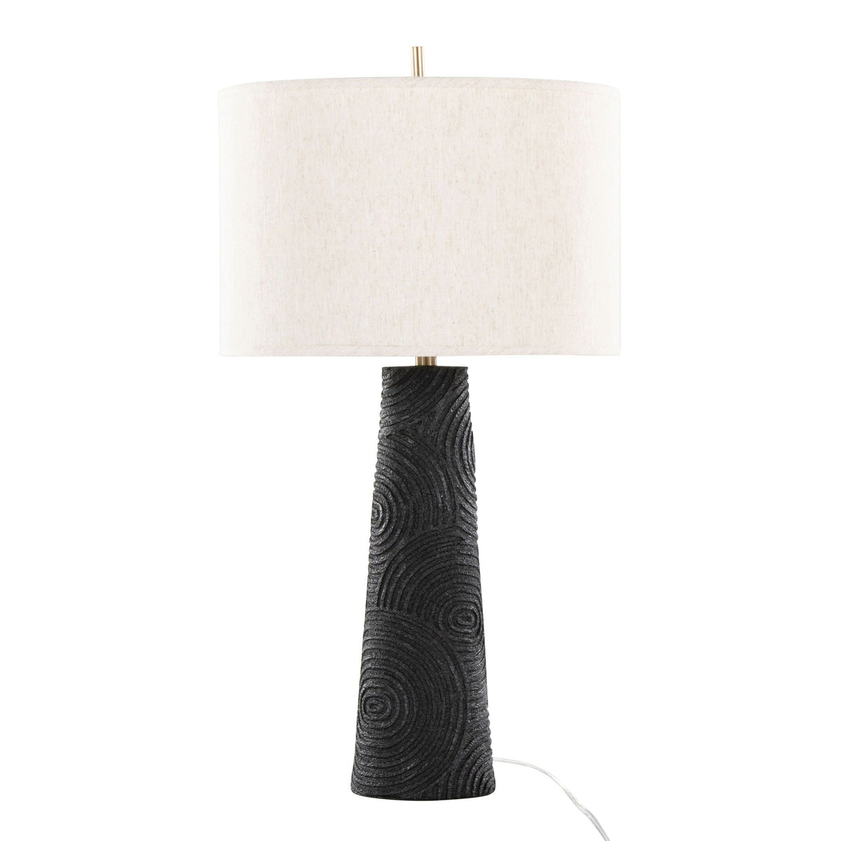 Kona table lamp set of 2 matte black textured base natural linen shade brass accents on Tampa Home & Garden Store