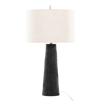 Kona table lamp set of 2 matte black textured base natural linen shade brass accents on Tampa Home & Garden Store