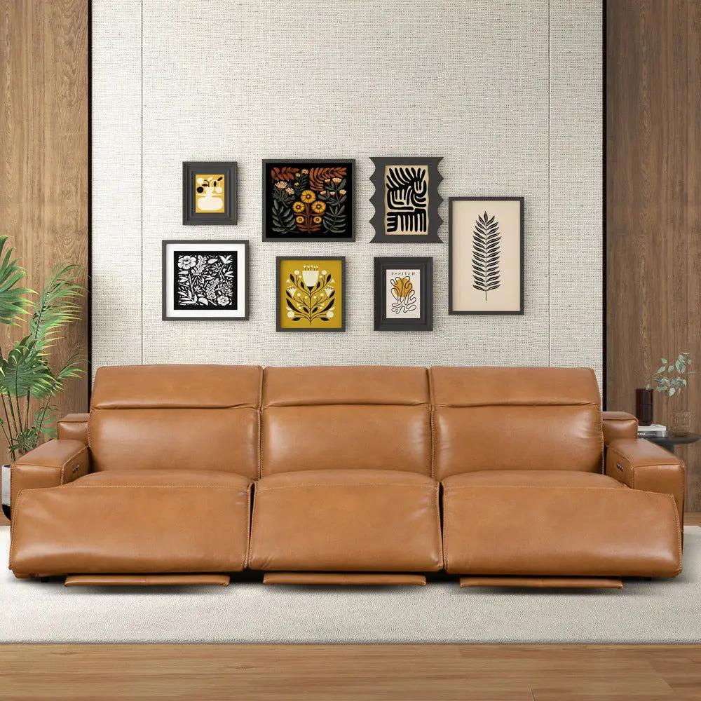 Urbana triple power recliner sofa tan leather by Unique Piece Furniture on Tampa Home & Garden Store