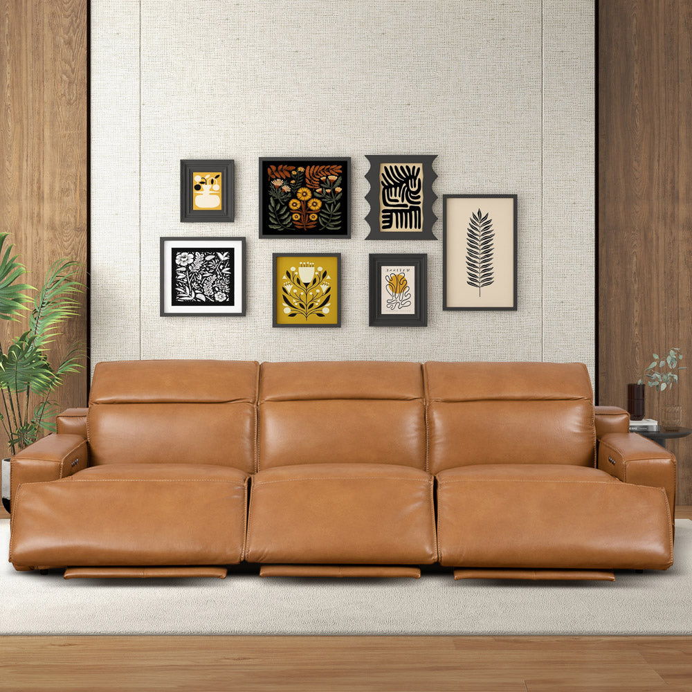 Urbana Triple Power Recliner Sofa in Tan