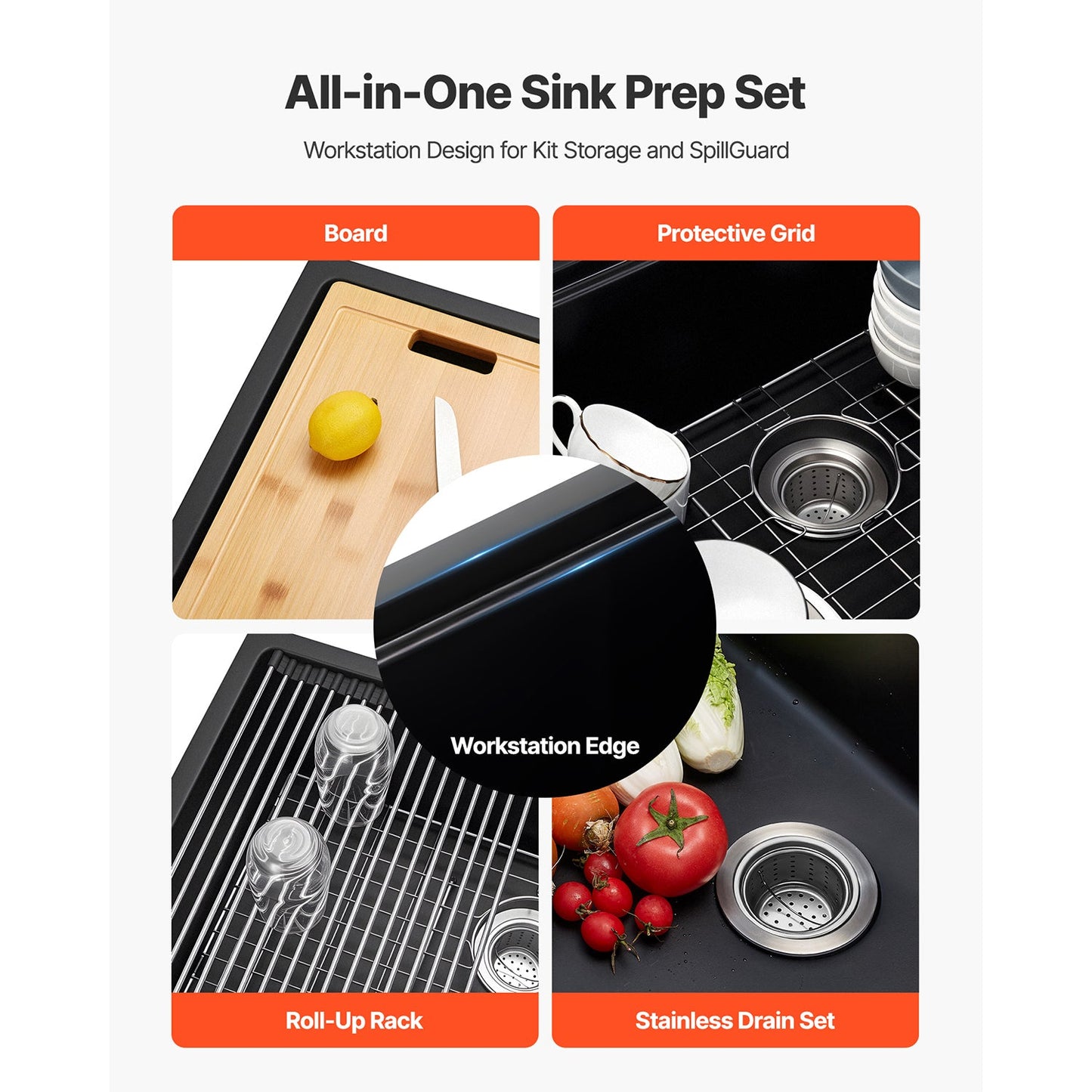 All-in-One Sink Prep Set HouseOfZazla board grid roll-up rack stainless drain on Tampa Home & Garden Store