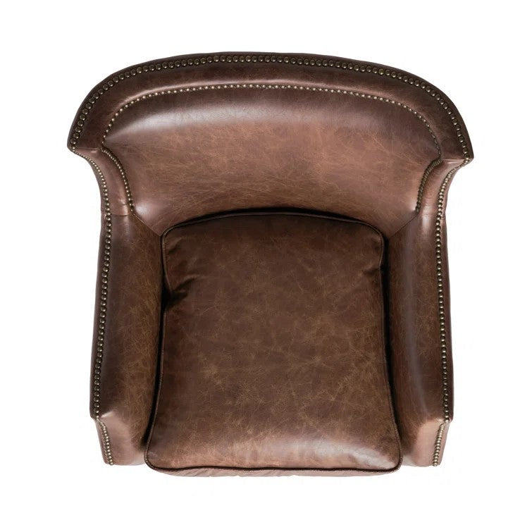 Classic Vintage Brown Leather Lounge Accent Chair