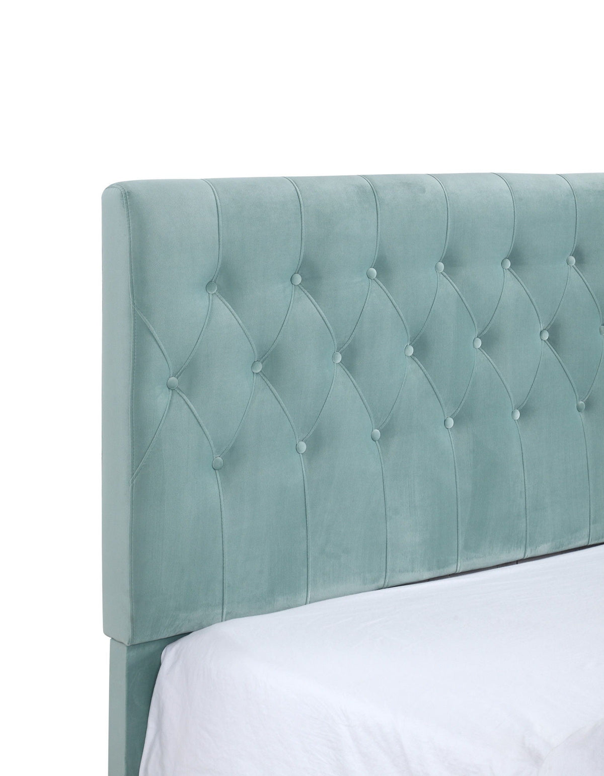 Luma upholstered bed in teal velvet with diamond tufting and buttons by HouseOfZazla on Tampa Home & Garden Store