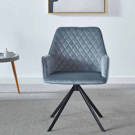Desk chair blue quilted with diamond pattern, no wheels, metal swivel base on Tampa Home & Garden Store