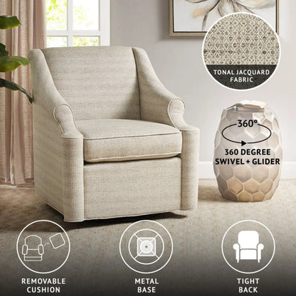 Justin Swivel Glider Chair Tan tonal jacquard fabric, 360° rotation by Unique Piece Furniture on Tampa Home & Garden Store