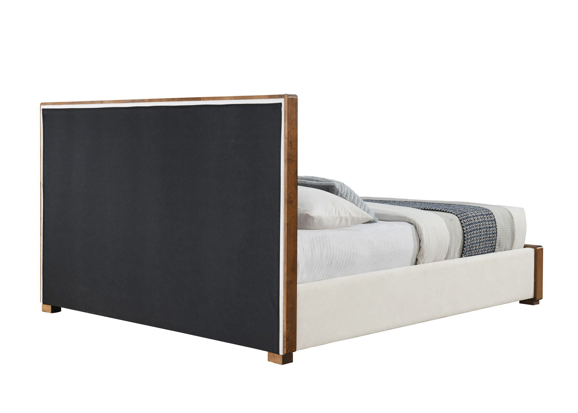Kaleea Queen Bed beige upholstered bed with dark headboard by HouseOfZazla on Tampa Home & Garden Store