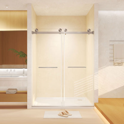 Frameless double sliding shower door with tempered glass and silver hardware HouseOfZazla on Tampa Home & Garden Store