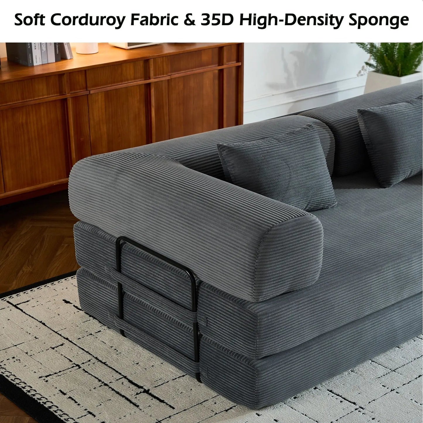 Convertible Sleeper Sofa Bed in two-piece gray corduroy with fixed frame on Tampa Home & Garden Store