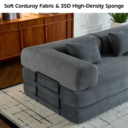 Convertible Sleeper Sofa Bed in two-piece gray corduroy with fixed frame on Tampa Home & Garden Store