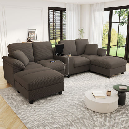 Modern U Shaped Sectional Sofa and Ottoman