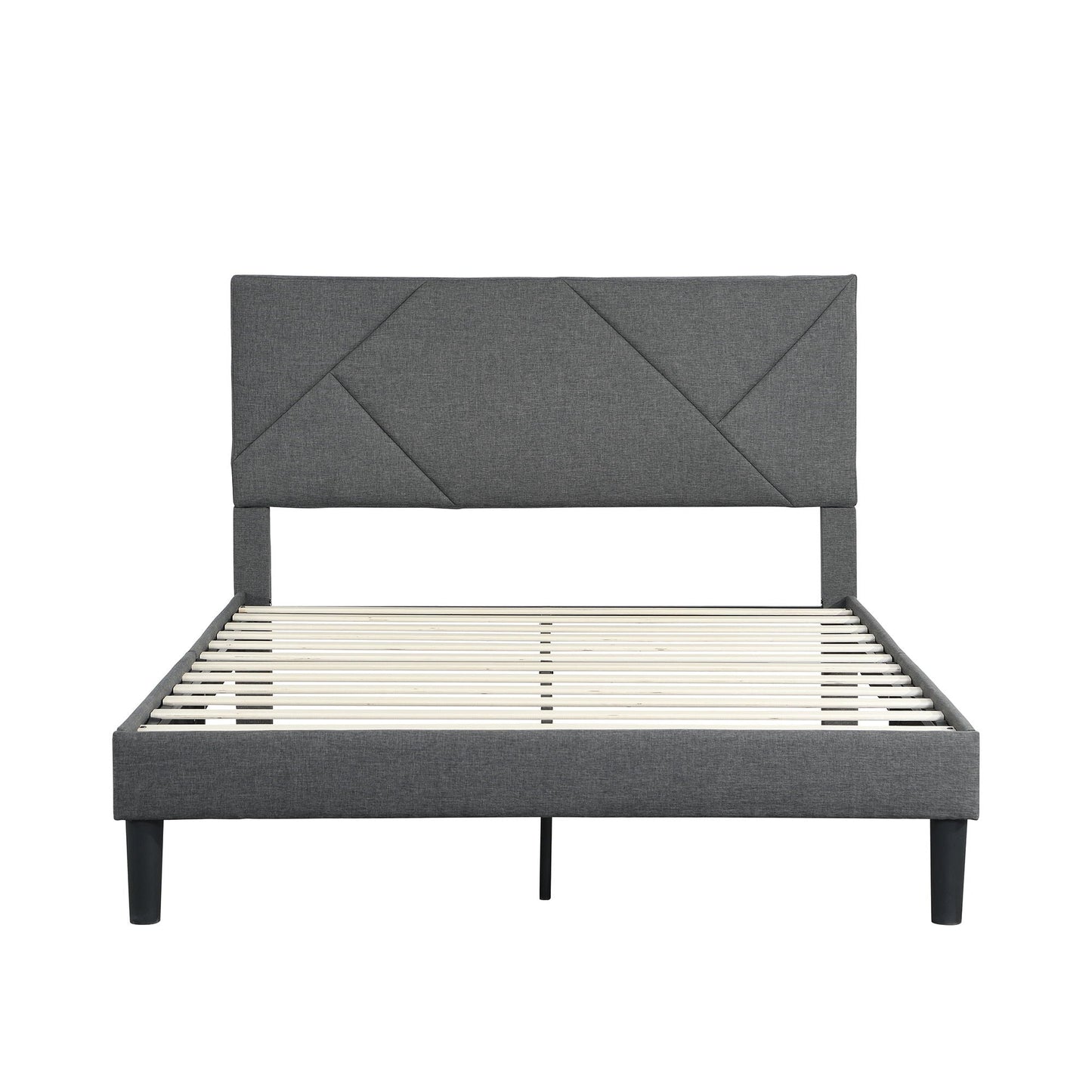 Full Size Gray Upholstered Bed Frame and Slats